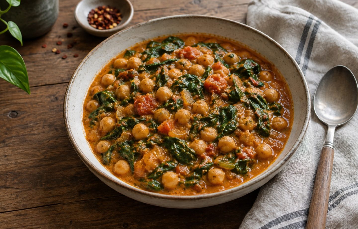 Kichererbsen-Spinat-Curry – Serviervorschlag