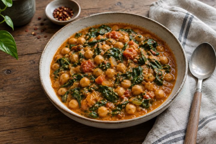 Kichererbsen-Spinat-Curry – Serviervorschlag
