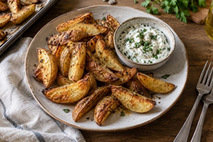 Ofenkartoffeln mit Kräuterquark – Serviervorschlag