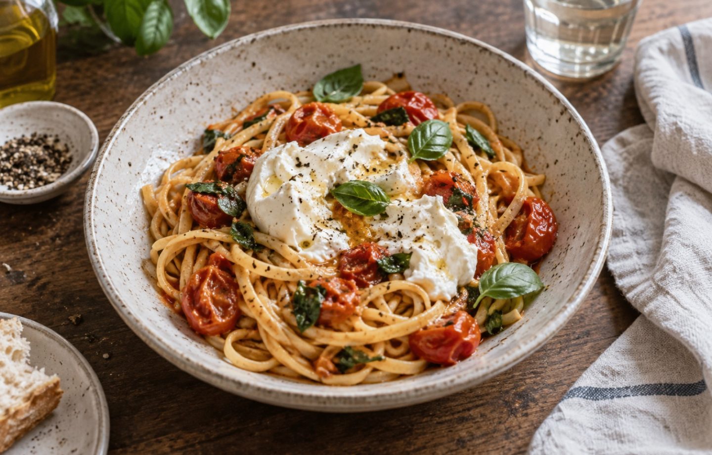 Pasta mit Tomaten und Burrata – Serviervorschlag