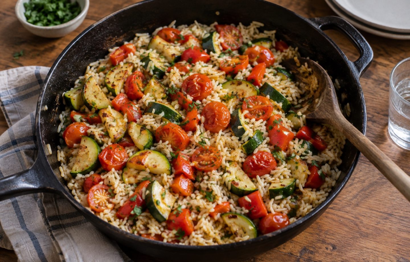 Zucchini-Pfanne mit Reis – Serviervorschlag