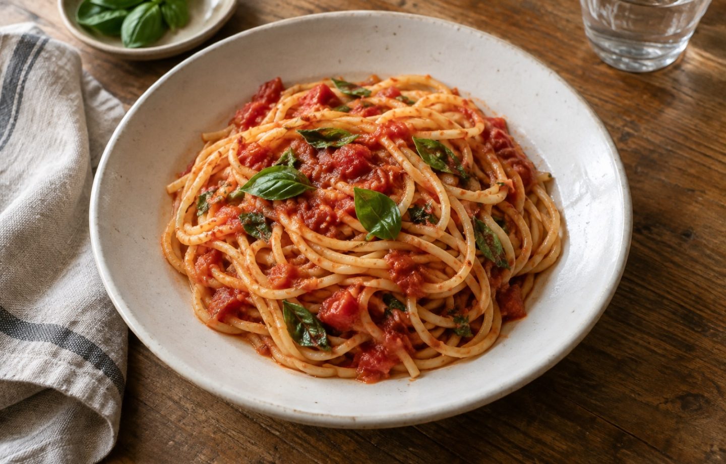 Spaghetti mit Tomate und Basilikum – Serviervorschlag